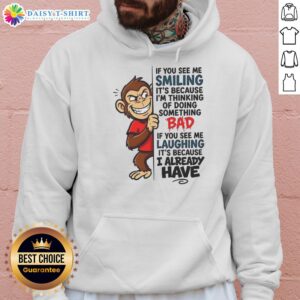 Good Monkey hoodie with a playful design featuring a smiling monkey and the phrase about mischief, perfect for casual wear.