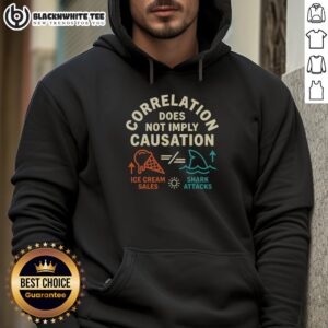 Stylish hoodie featuring 'Top Correlation Does Not Imply Causation' graphic, perfect for math and science enthusiasts.