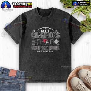 Alt Text: Top Illinois State Redbirds Men's Basketball NIT Champions 2026 washed t-shirt featuring team colors and logo.