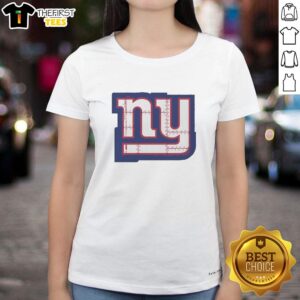 Alt Text: Ladies tee featuring the original New York Giants rivet logo in vibrant colors, perfect for fans.