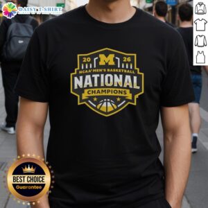 Premium Michigan Wolverines 2026 NCAA Men's Basketball National Champions Half-Court Hero T-Shirt in blue and maize.