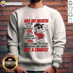 Alt Text: Snoopy in a red hoodie with 'Joe Cool' design, showcasing a playful sweatshirt that sparks smiles and conversations.