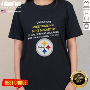 Awesome Pittsburgh Steelers Ladies Tee featuring Mike Tomlin and Mike McCarthy, perfect for football fans.