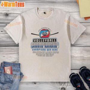 Premium Division III Men's Volleyball 1st Round Championship Win Here Washed T-Shirt featuring team logo and vibrant colors.