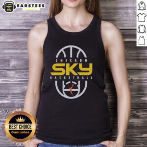 Alt Text: Official Chicago Sky Basketball 2026 on-court authentic practice logo tank top displayed on a mannequin.