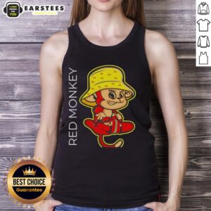 Awesome red monkey wearing an angry tank top, showcasing a vibrant design and playful expression in a fun setting.