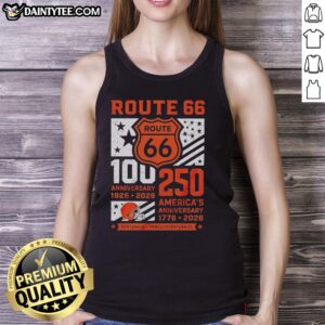 Alt Text: Cleveland Browns Route 66 Centennial tank top celebrating 100th anniversary 1926-2026 and 250th America anniversary.