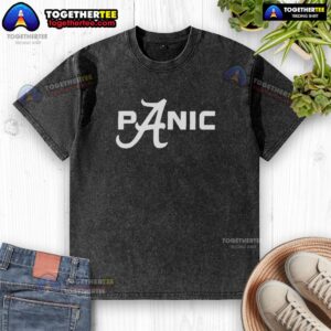 Awesome Alabama Crimson Tide panic washed t-shirt with bold logo, perfect for fans showcasing team spirit and style.