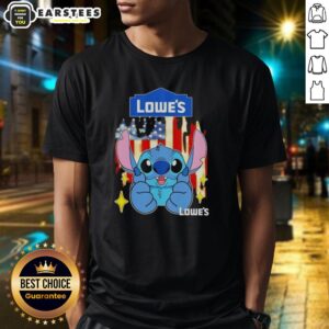 Alt Text: Cute Stitch Like Lowe's USA Flag T-Shirt featuring vibrant colors and a playful design for patriotic fashion.