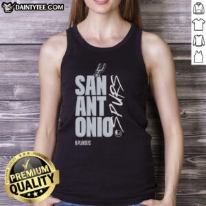 Alt Text: Official San Antonio Spurs playoff logo tank top featuring team colors and design for ultimate fan gear.