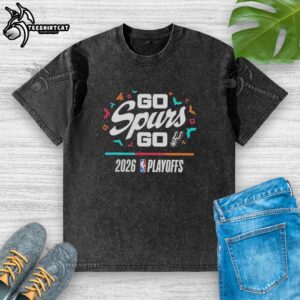 Vintage washed t-shirt featuring 'Go Spurs Go' for San Antonio Spurs 2026 playoff fans, ideal for game day.