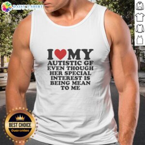 Alt Text: I Heart My Autistic GF Tank Top - Fun design expressing love despite quirky special interests, perfect for casual wear.