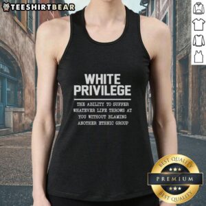 Anti-racist social justice tank top featuring 'Pretty White Privilege' slogan, promoting awareness and conversation.