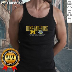 Nice Michigan Wolverines vs Marquette Golden Eagles home and home tank top for Ann Arbor 2026 and Milwaukee 2027.