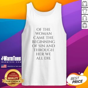 Alt Text: Lili Reinhart wearing a tank top featuring the quote Of the Woman Came the Beginning of Sin and Through Her We All Die.