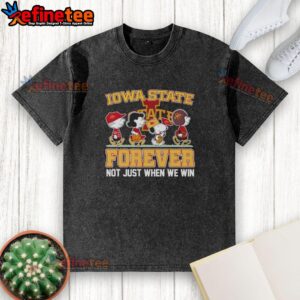 Cartoon characters on a washed t-shirt celebrating Iowa State Cyclones fandom: 'Top Peanuts X Iowa State Cyclones Forever Fan.'