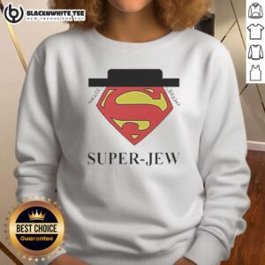 Original Superman Super Jew Sweatshirt featuring iconic superhero design, perfect for fans of comics and Jewish pride.