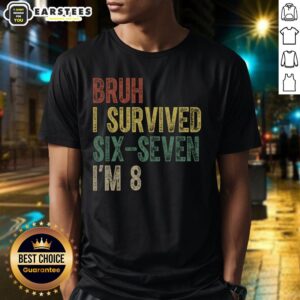 Alt Text: Good Bruh I Serviced Six-Seven IM 8 6-7 meme T-shirt featuring humorous graphic design and playful text.