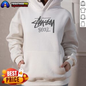 Stylish Top Stussy Seoul Logo Hoodie in black, featuring bold logo design perfect for streetwear enthusiasts.