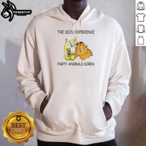 Alt Text: Party Animals Korea hoodie featuring 'Nice The Soju Experience' design, perfect for fans of Korean culture and nightlife.