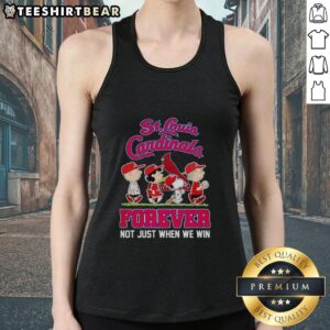 Pretty Peanuts characters on a St. Louis Cardinals MLB tank top, celebrating fandom with 'Forever, Not Just When We Win' design.