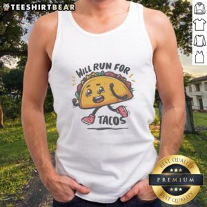 Nice Will Run For Tacos Tank Top featuring fun taco graphic, perfect for taco lovers and casual wear enthusiasts.