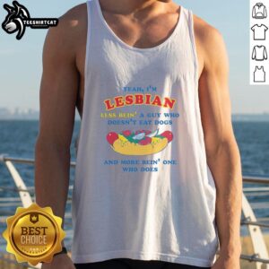 Funny tank top featuring 'Yeah I'm Lesbian' slogan, celebrating LGBTQ+ pride and humor in fashion.