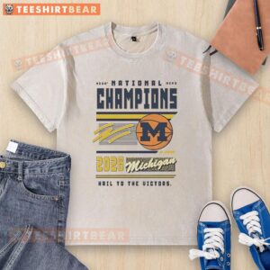 Nice Michigan Wolverines NCAA Men's Basketball National Champions 2026 Hail to the Victors washed t-shirt design.