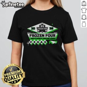 Alt Text: Official North Dakota Fighting Hawks Men's Hockey 2026 NCAA Frozen Four Vegas logo on a ladies tee shirt.