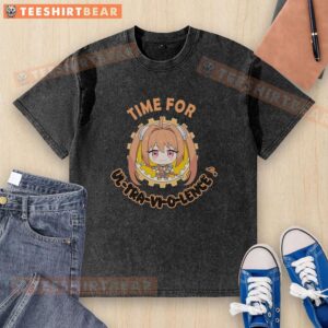 Stylish washed t-shirt featuring 'Pretty Time For Ul Tra Vi O Lence' anime design, perfect for casual wear.