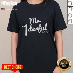 Good Tyrus wearing Mr. Wonderful ladies tee, showcasing a stylish design perfect for casual outings and fans.