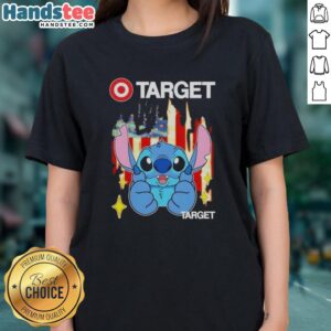 Nice Stitch Like Target USA Flag Ladies Tee featuring a stylish design, perfect for patriotic fashion lovers.