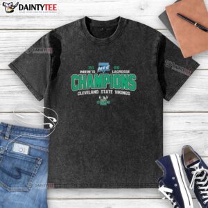 Alt Text: Cleveland State Vikings 2026 NCAA Northeast Conference Tournament Champions washed t-shirt, featuring team logo.