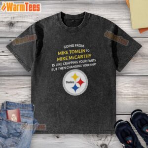 Awesome Pittsburgh Steelers washed t-shirt featuring Mike Tomlin and Mike McCarthy for devoted fans and collectors.