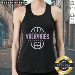 Top Golden State Valkyries Basketball 2026 authentic practice logo tank top on court, showcasing team spirit and style.