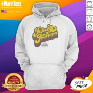 Alt Text: Official Jobs and Justice logo hoodie in black, featuring a bold print of the logo on the front for stylish activism.