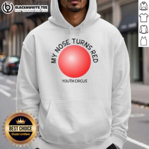 Youth Circus Hoodie - Original My Nose Turns Red design featuring a colorful graphic and cozy fit for kids.