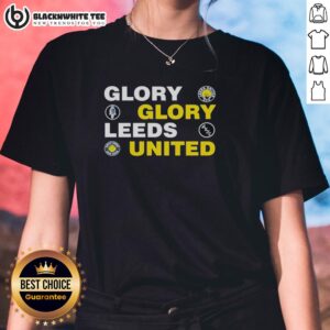 Pretty Glory Glory Leeds United FC Ladies Tee featuring vibrant team colors and stylish design for dedicated fans.