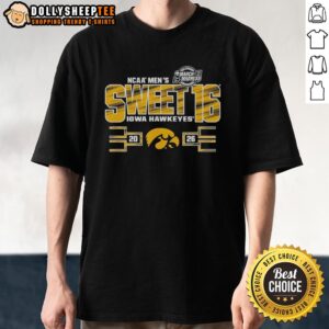 Alt Text: Top Iowa Hawkeyes NCAA Men's March Madness Sweet 16 2026 T-Shirt featuring team colors and logo design.