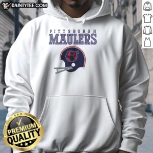 Alt Text: Nice Pittsburgh Maulers USFL helmet and wordmark hoodie, showcasing team spirit and style for fans.
