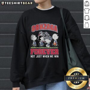 Pretty Peanuts Characters X Gonzaga Bulldogs NBA sweatshirt featuring fun design and slogan 'Forever, Not Just When We Win.'