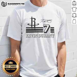 Alt Text: Kevin Durant Houston Rockets signature name and number t-shirt, featuring bold graphics and team colors.