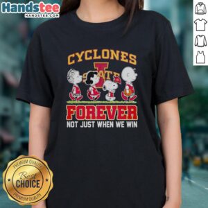 Pretty Peanuts characters on Iowa State Cyclones NBA Forever tee for ladies, celebrating team spirit and style.