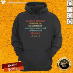 Audre Lorde hoodie featuring the quote 'It is not our differences that divide us...' in stylish typography.
