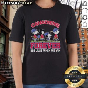 Pretty Peanuts characters on a Montreal Canadiens NHL tee: 'Forever, Not Just When We Win' for ladies.