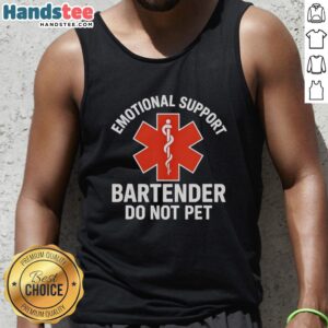 Premium Emotional Support Bartender Do Not Pet logo tank top design featuring a playful and colorful graphic.