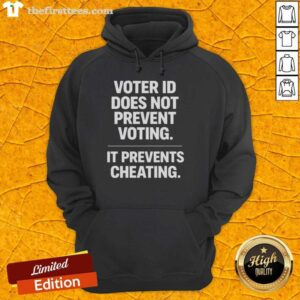 Good Voter ID hoodie promoting fair voting, emphasizing that it prevents cheating, not actual voter participation.