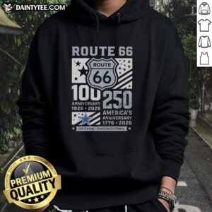 Alt Text: Dallas Cowboys Route 66 Centennial 100th Anniversary hoodie celebrating 250 years of America from 1926 to 2026.
