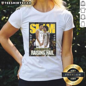 Alt Text: Original Trey McKenney Elliot Cadeau Michigan Wolverines 2026 Men's Basketball Slam 261 Magazine Ladies Tee
