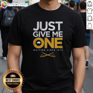 Awesome Just Give Me One Hockey Waiting Since 1970 T-Shirt featuring a vintage design perfect for hockey fans.